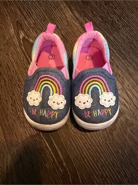 Garanimals Girls Denim-Look Slip-On Shoes with Rainbow & Pink Lining